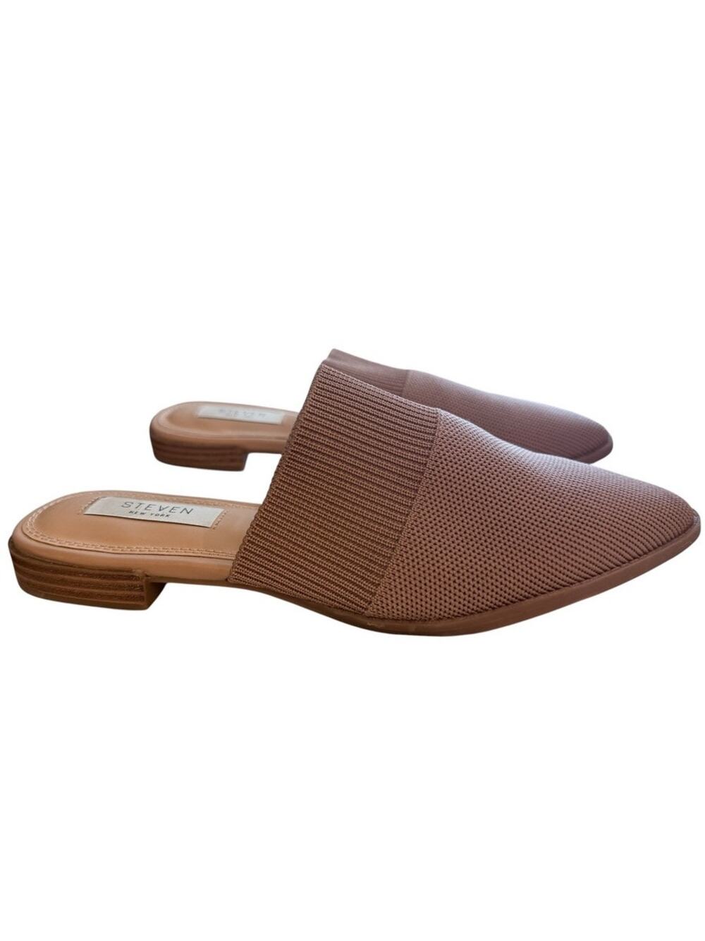 Steven New York Knit Slip On Pointed Toe Mules Flats Sz 7 Neutral Tan Beige Chic